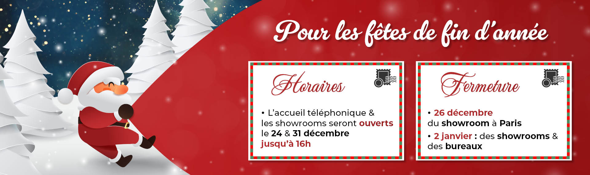 Horaires et fermeture Noël 2026