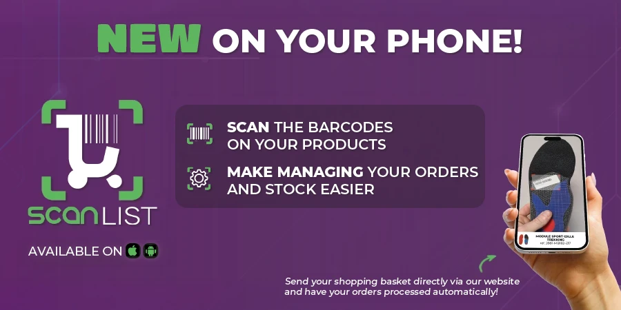 An image of a hand holding a phone and scanning a barcode. New on your phone: the Scanlist app, available on Apple and Android. Scan to make managing your orders and inventory easier.