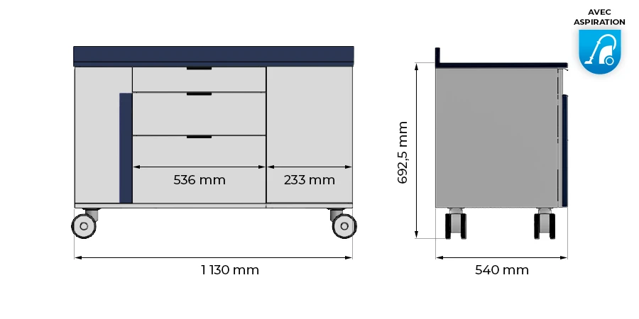 dimensions du modulo avec aspiration
