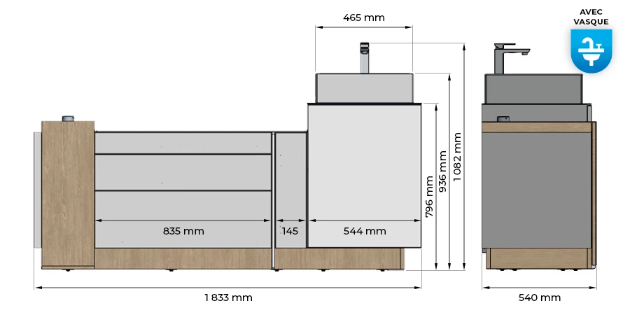 dimensions avec vasque du pixel