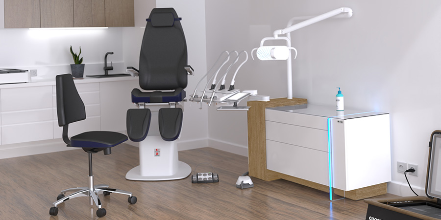 simulation 3D d'unit de soins pixel dans un cabinet de pédicurie podologie