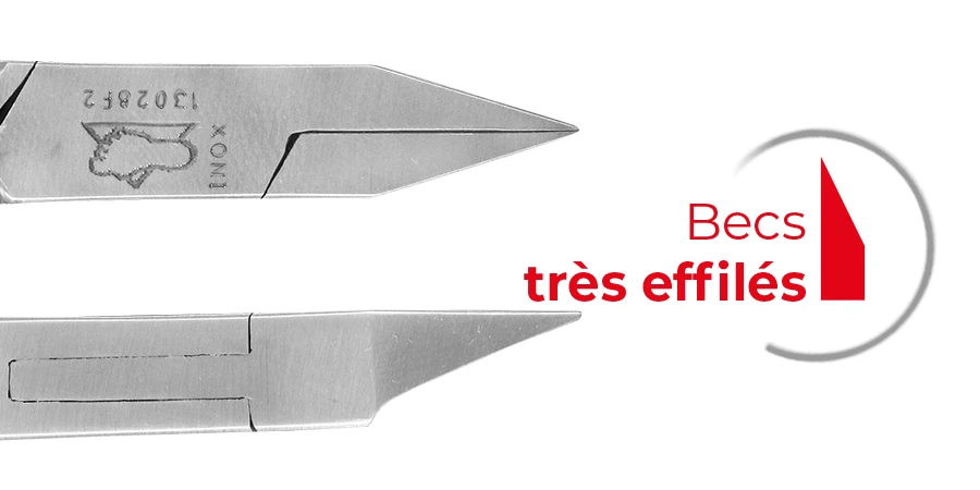 zoom sur la pince à ongles incarnés bec très effilé