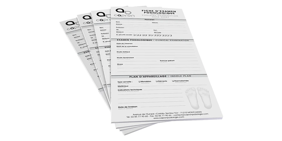 feuilles pour examen podologique
