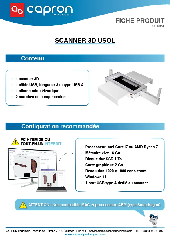 fiche produit détaillée du scanner 3D